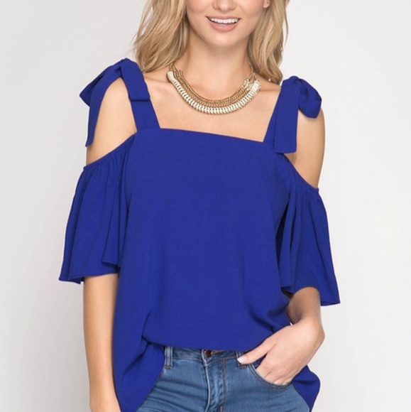 She and Sky Tops - Tie Strap Cold Shoulder Top